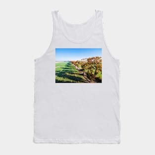 Alley of autumn trees among green fields in countryside Tank Top